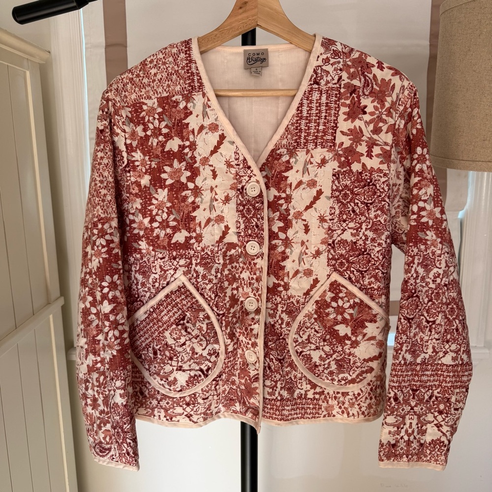 Quilted Floral Paisley Women’s V-Neck Jacket Cottagecore Boho